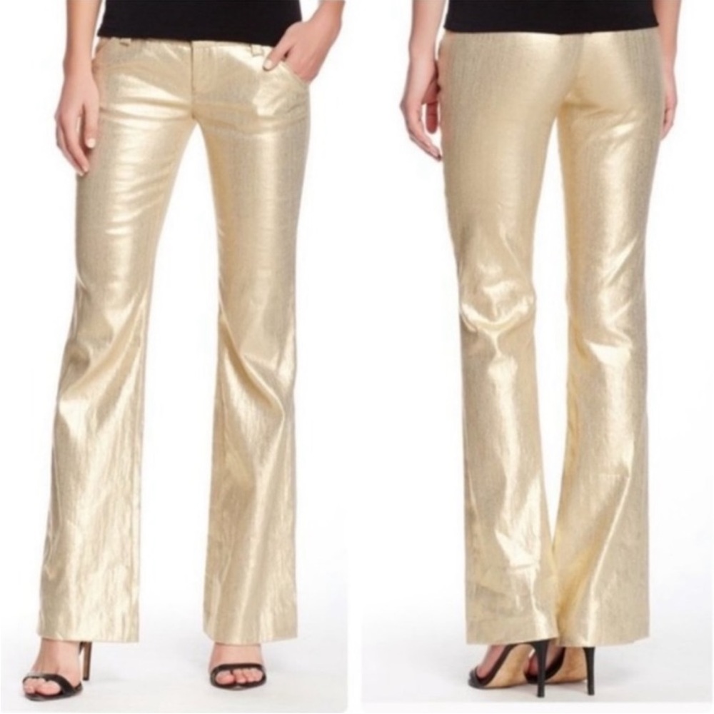 Alice + Olivia Gold Metallic Wide Leg Pants